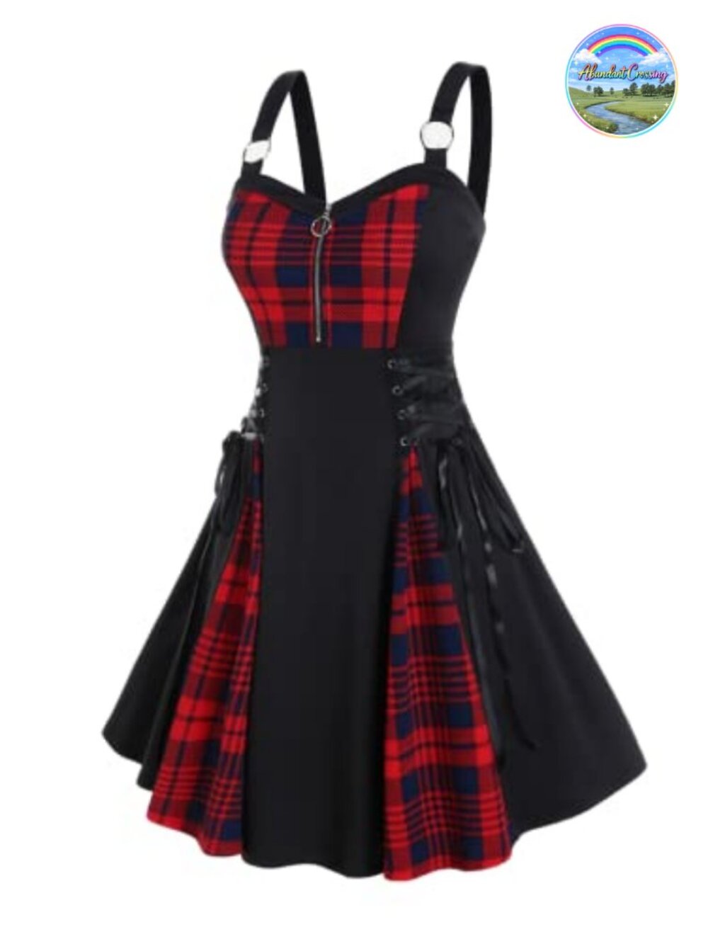 Rosegal Gothic Plaid Half Zip Lace Up Dress A-Line Plus Size